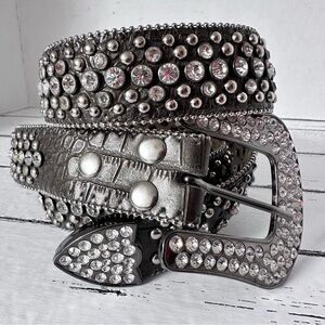 Nocona Women Western Belt Silver Rhinestone Bling Studs Beaded 1X-2X 40-43 Mocha